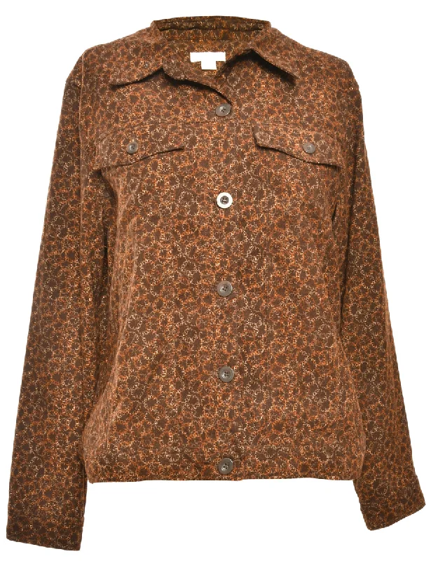 Patterned Brown Jacket - L Satin Jacket Silk Jacket Chiffon Jacket