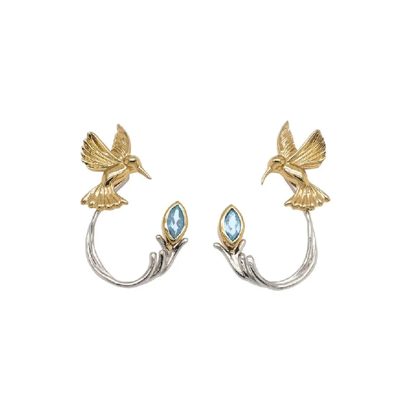 SIlver and 10k Gold Hummingbird Stud with Earring Jacket - Blue Topaz/Rhodolite/White Topaz/Peridot Zippered Front Buttoned Front Snap Front SIlver and 10k Gold Hummingbird Stud with Earring Jacket - Blue Topaz/Rhodolite/White Topaz/Peridot Zippered Front Buttoned Front Snap Front
