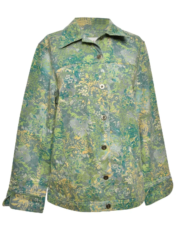 Printed Green Jacket - M Zippered Jacket Buttoned Jacket Snapped Jacket