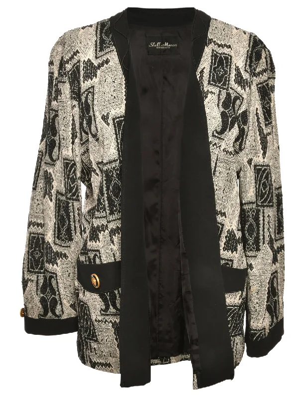 Printed Jacket - L Ribbed Jacket Pleated Jacket Ruffled Jacket