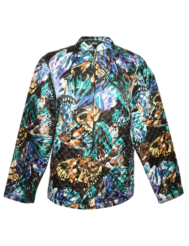 Printed Multi-Color Jacket - L Notch Collar Peter Pan Collar Cowl Neck