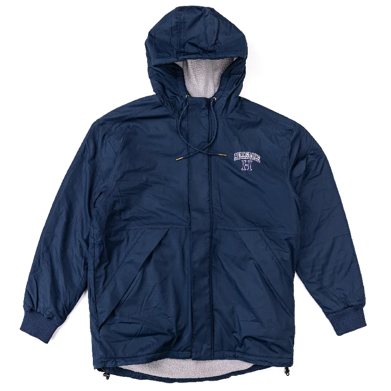 Sherpa Lined Stadium Jacket Front Pockets Side Pockets Patch Pockets