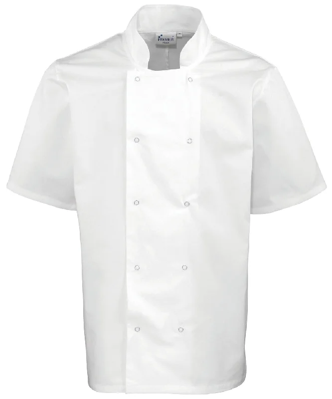 White - Studded front short sleeve chef's jacket Satin Jacket Silk Jacket Chiffon Jacket White - Studded front short sleeve chef's jacket Satin Jacket Silk Jacket Chiffon Jacket