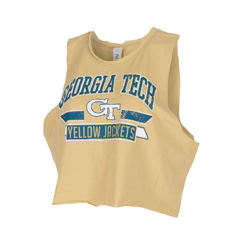 Ladies Georgia Tech Yellow Jackets Arched Muscle Tank Boat Neck Shawl Collar Notched Collar Ladies Georgia Tech Yellow Jackets Arched Muscle Tank Boat Neck Shawl Collar Notched Collar