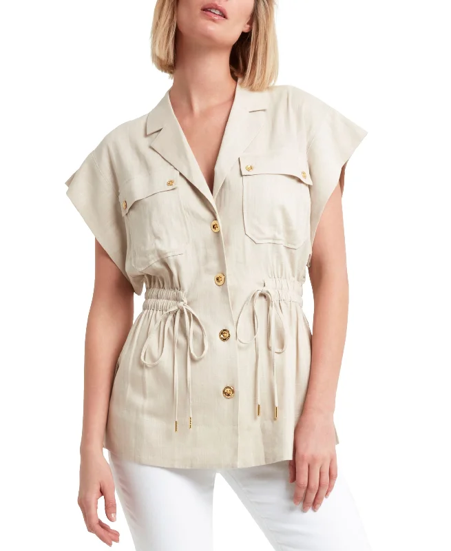 H Halston Short Sleeve Utility Jacket Toggled Jacket Drawstring Jacket Belted Jacket H Halston Short Sleeve Utility Jacket Toggled Jacket Drawstring Jacket Belted Jacket