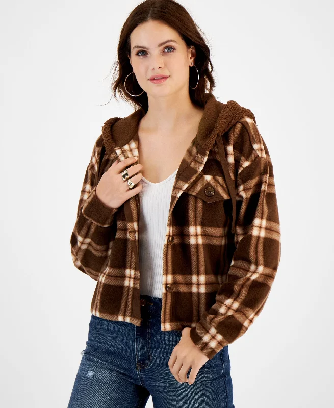 Juniors' Cropped Sherpa Hoodie Jacket Chenille Jacket Brocade Jacket Lace Jacket