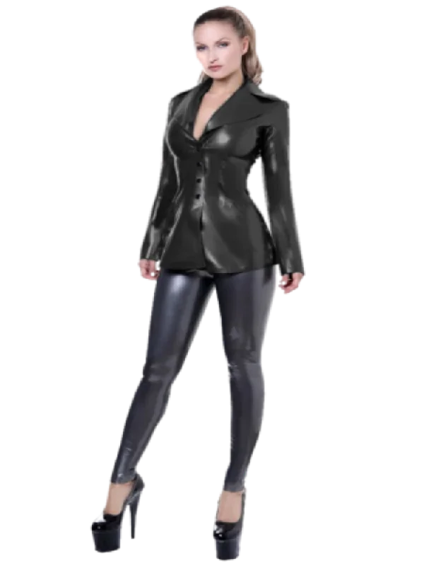 Latest Fashion Women Shiny PVC Suit Jacket with Button Details Fashion Buttons Shiny PVC Suit Jacket for Women  Sexy Faux Leather Coat Dress Hoodie Zip-Up Jacket Button-Up Jacket