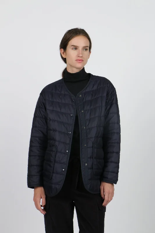 Nylon Padded Jacket - Navy Wool Fabric Cashmere Fabric Tweed Fabric
