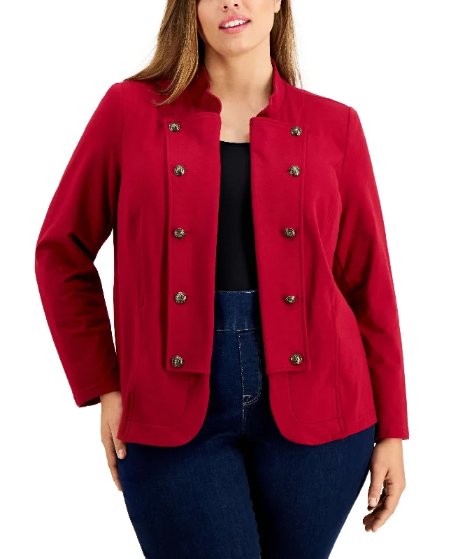 Plus Size Military Band Jacket Belted Jacket Elasticated Jacket Padded Jacket