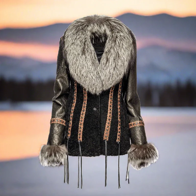 RC2007RCZ - Cuadra black casual fashion sheepskin jacket for woman Zippered Front Buttoned Front Snap Front RC2007RCZ - Cuadra black casual fashion sheepskin jacket for woman Zippered Front Buttoned Front Snap Front