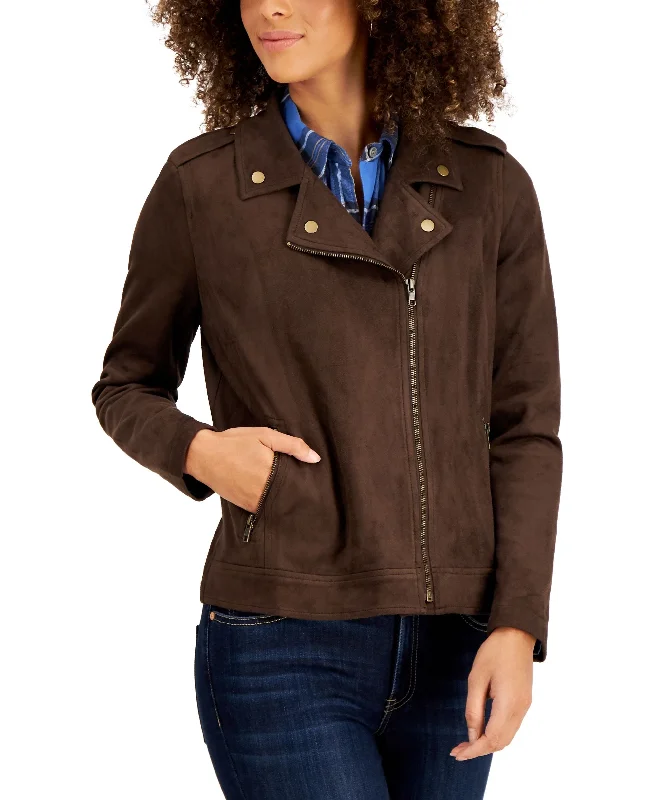 Style & Co Faux Suede Moto Jacket Fitted Jacket Loose Jacket Oversized Jacket