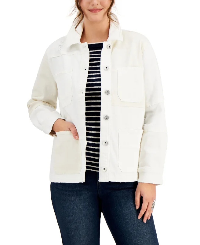 Style & Co Petite Colorblocked Denim Jacket Trench Coat Raincoat Waterproof Jacket