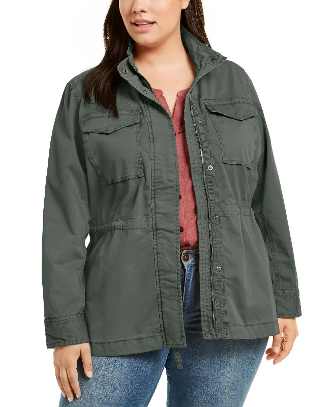 Style & Co Plus Size Cotton Utility Jacket Trench Coat Raincoat Waterproof Jacket