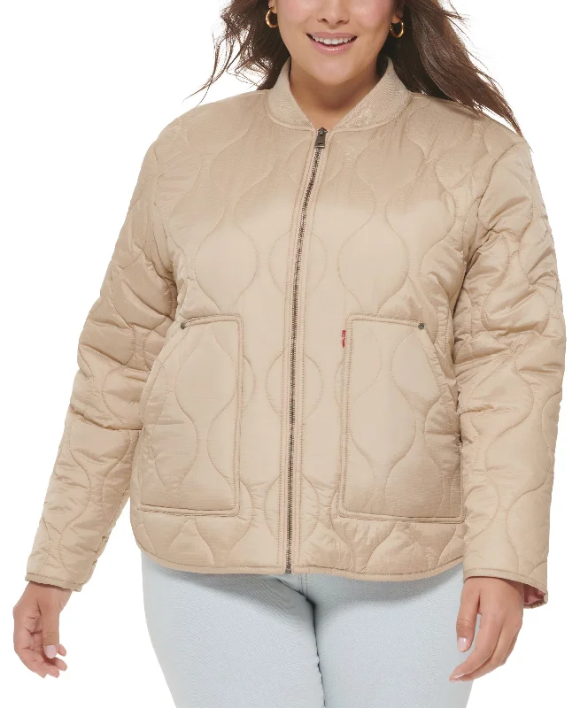 Trendy Plus Size Onion Quilted Liner Jacket Collared Jacket Crew Neck Jacket Turtle Neck Jacket