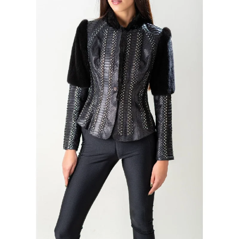 VICPMCR - Cuadra casual python skin jacket mink collas and Swarovski crystals Rayon Jacket Velvet Jacket Corduroy Jacket VICPMCR - Cuadra casual python skin jacket mink collas and Swarovski crystals Rayon Jacket Velvet Jacket Corduroy Jacket