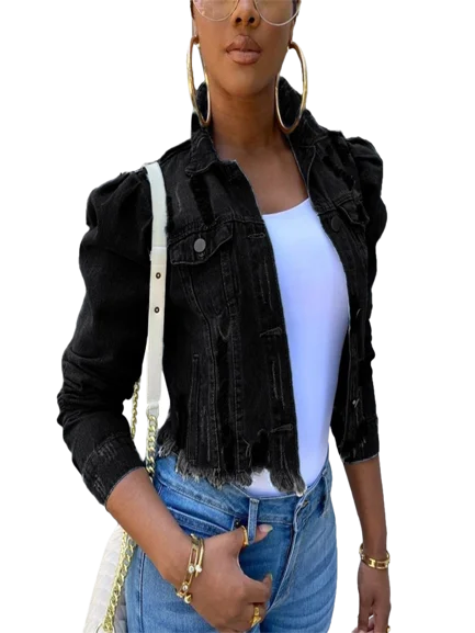 Women's Ripped Denim Jacket Casual Long Puff Sleeve Button Down Cropped Jean Coats for Fall Bomber Jacket Anorak Windbreaker Women's Ripped Denim Jacket Casual Long Puff Sleeve Button Down Cropped Jean Coats for Fall Bomber Jacket Anorak Windbreaker
