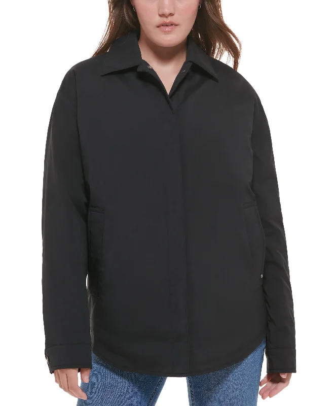 Women's Snap-Front Shirt Jacket Notch Collar Peter Pan Collar Cowl Neck