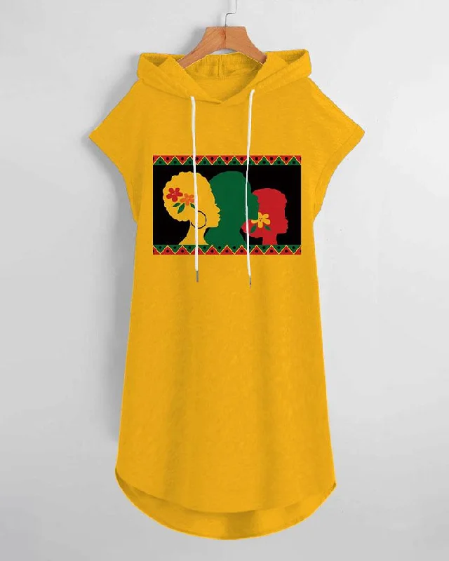 African Girls Ethnic Print Drawstring Hooded Dress
