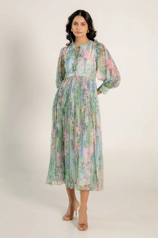 Daria Green Chiffon Printed Dress