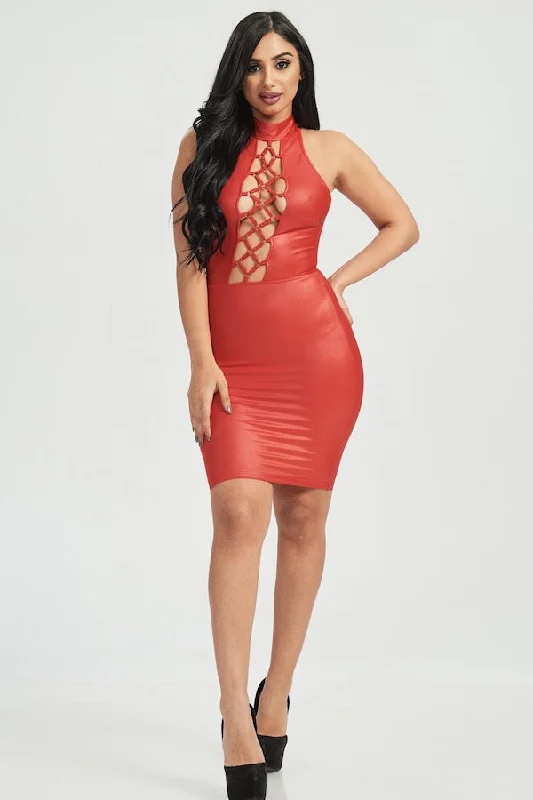 Criss Cross Mock Neck Shiny Dress