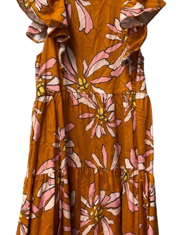 Crosby Size M Orange, Pink & Yellow Missing Fabric Tag Round Neck Ruffle Dress