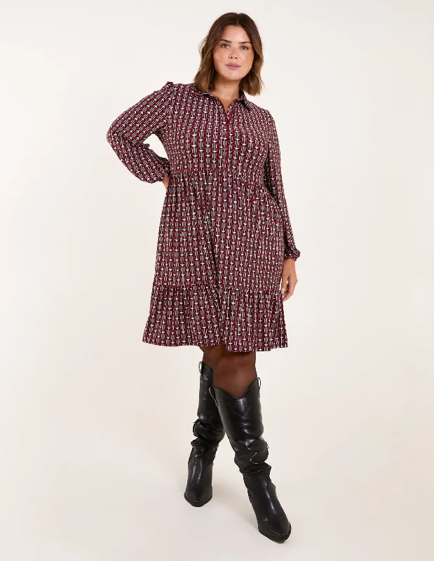 Curve Button Front Smock Dress