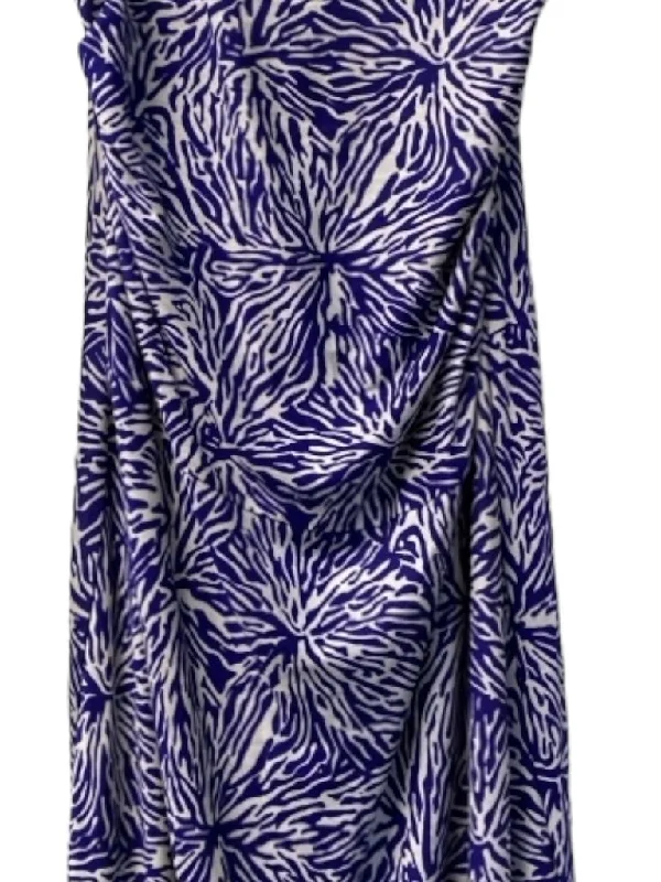 Diane Von Furstenberg Size 8 Blue & White Silk Spaghetti Strap Zebra Print Dress