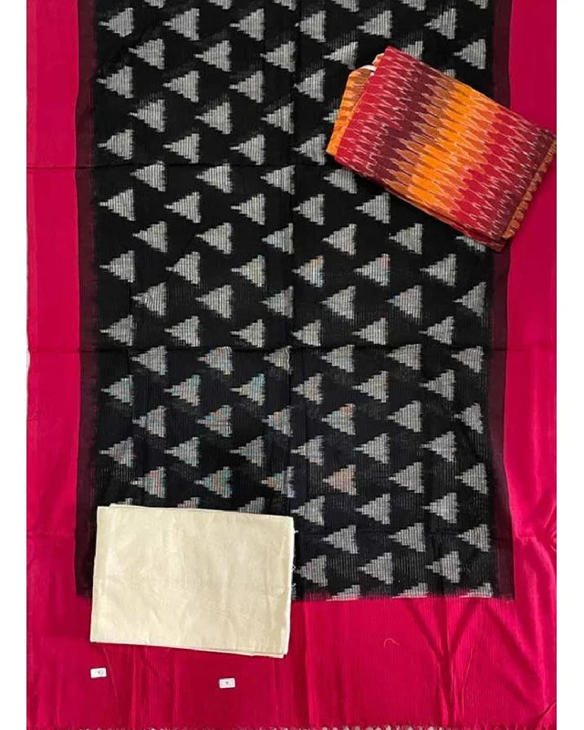 DOUBLE IKAT BLACK WITH RED COLOR DRESS MATERIAL-B36