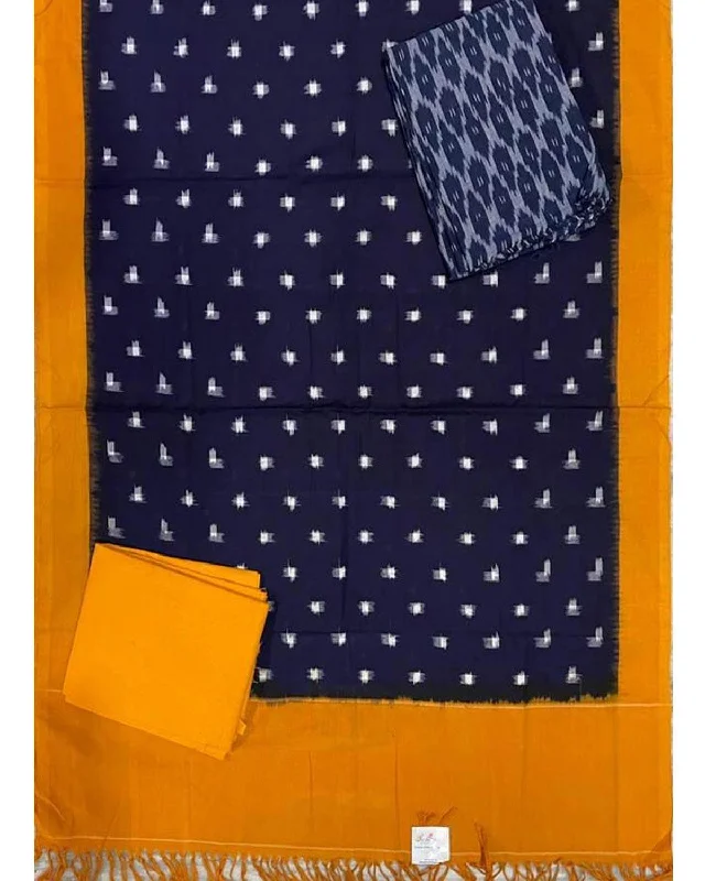 DOUBLE IKAT BLACK WITH YELLOW COLOR DRESS MATERIAL-B17