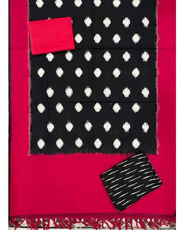 DOUBLE IKAT COTTON BLACK WITH RED COLOR DRESS MATERIAL - C39