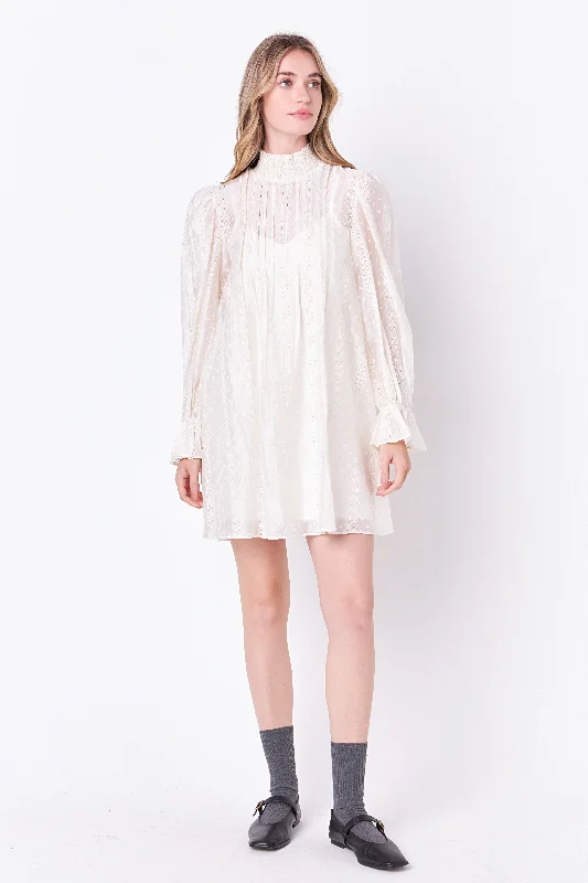 English Factory - Embroidered Organza Smock Neck Dress