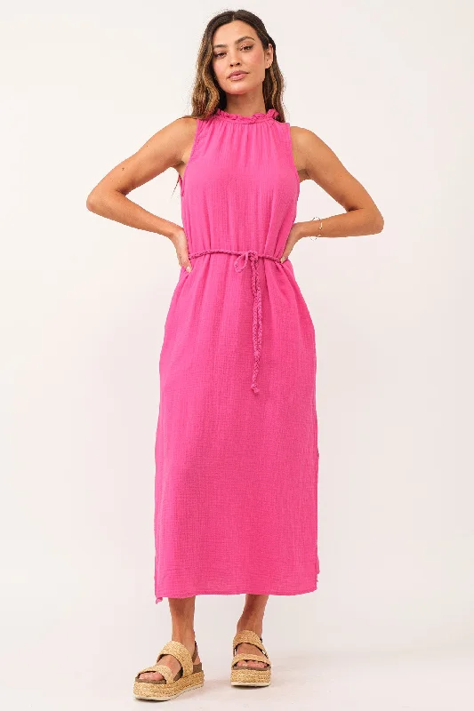 EMERSON KEYHOLE DRESS PINK FLASH GAUZE