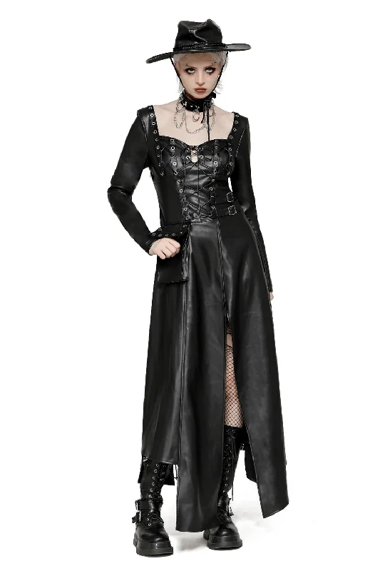 Faux Leather Gothic Dress with Harness and Grommets