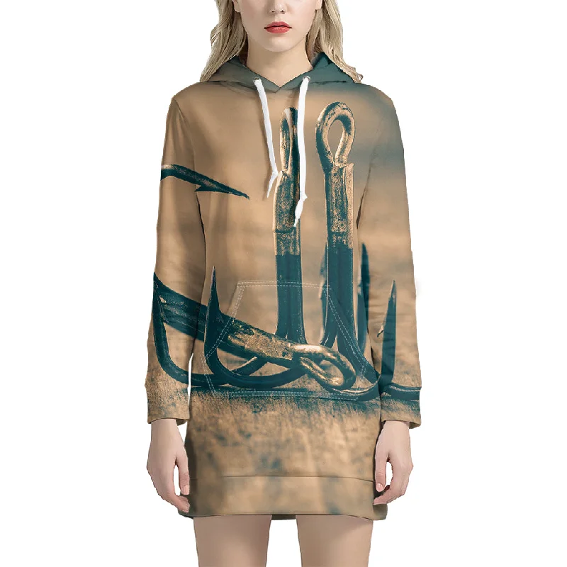 Fishing Hooks Print Pullover Hoodie Dress