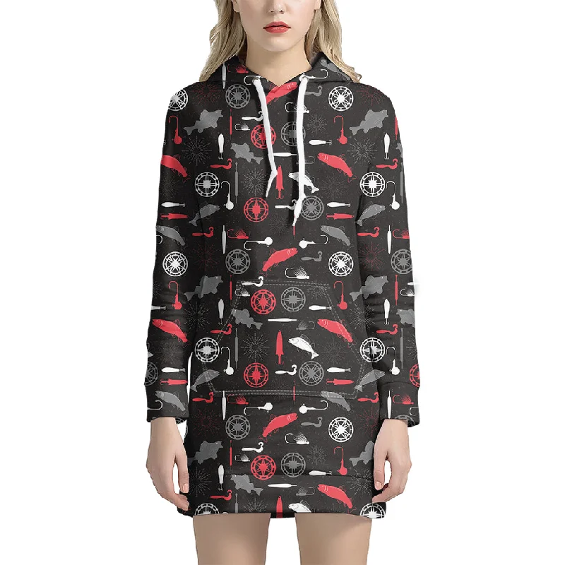 Fishing Theme Pattern Print Pullover Hoodie Dress