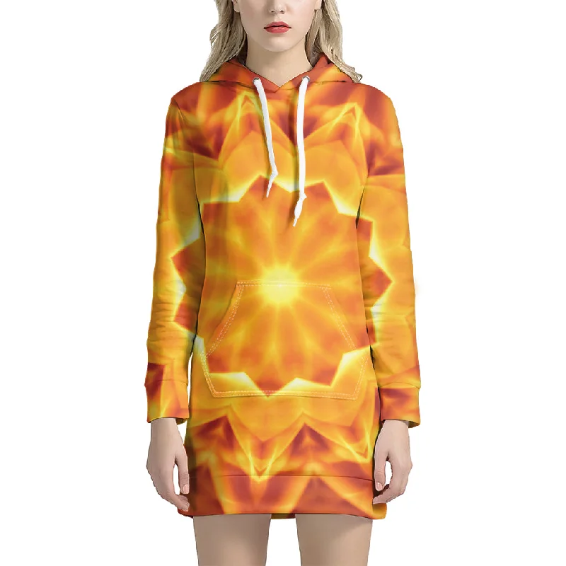Flame Kaleidoscope Print Pullover Hoodie Dress