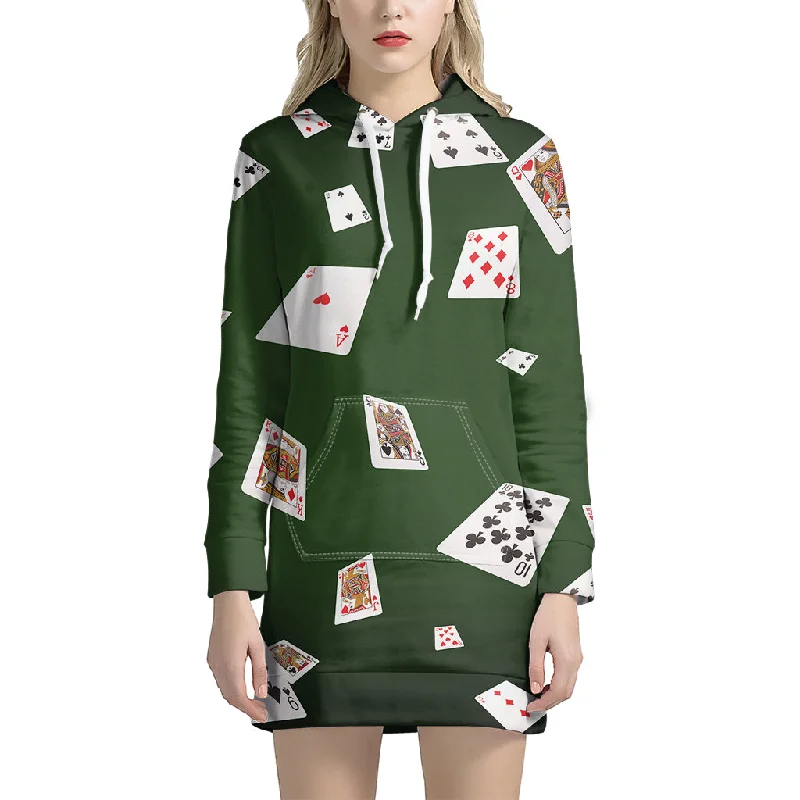 Flying Poker Cards Print Pullover Hoodie Dress