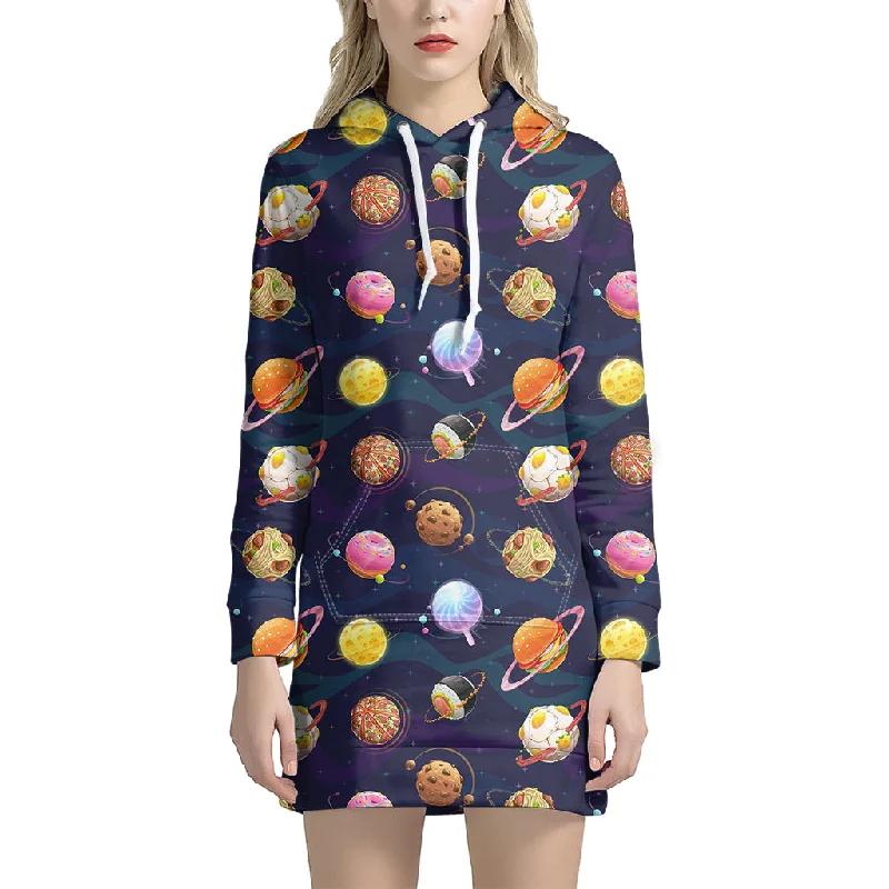 Food Planets Pattern Print Pullover Hoodie Dress
