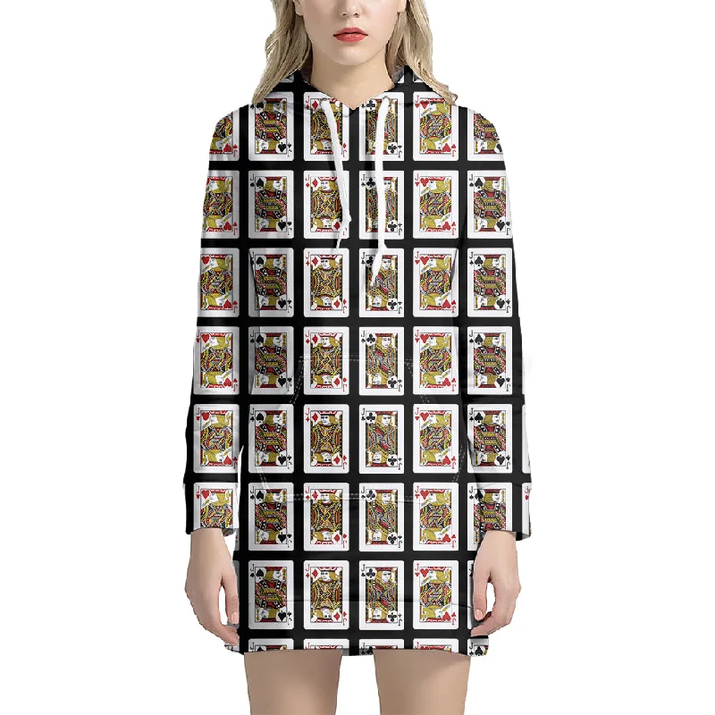 Four Jacks Playing Cards Pattern Print Pullover Hoodie Dress
