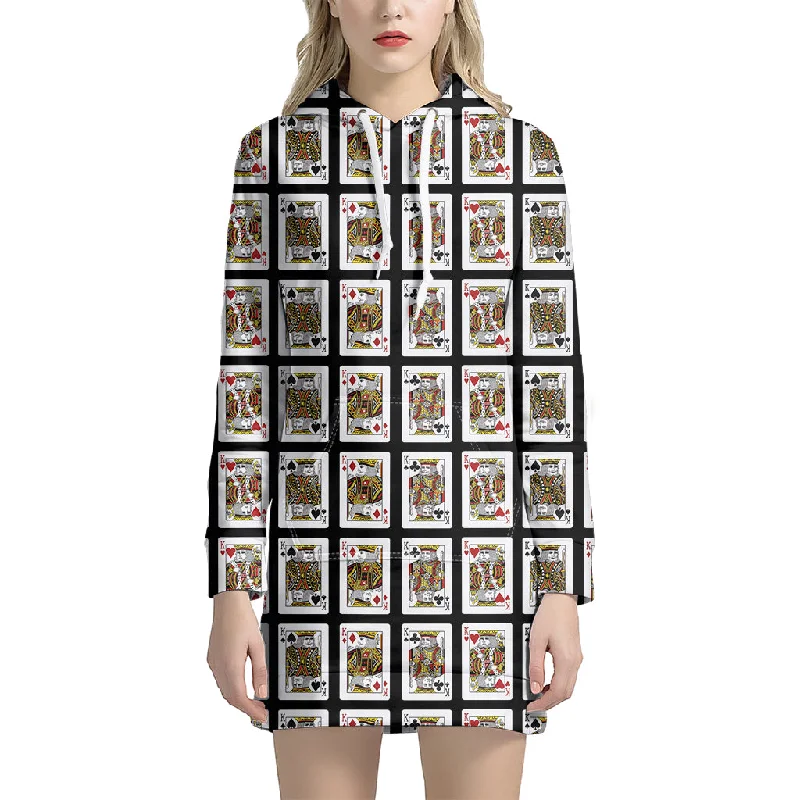 Four Kings Playing Cards Pattern Print Pullover Hoodie Dress