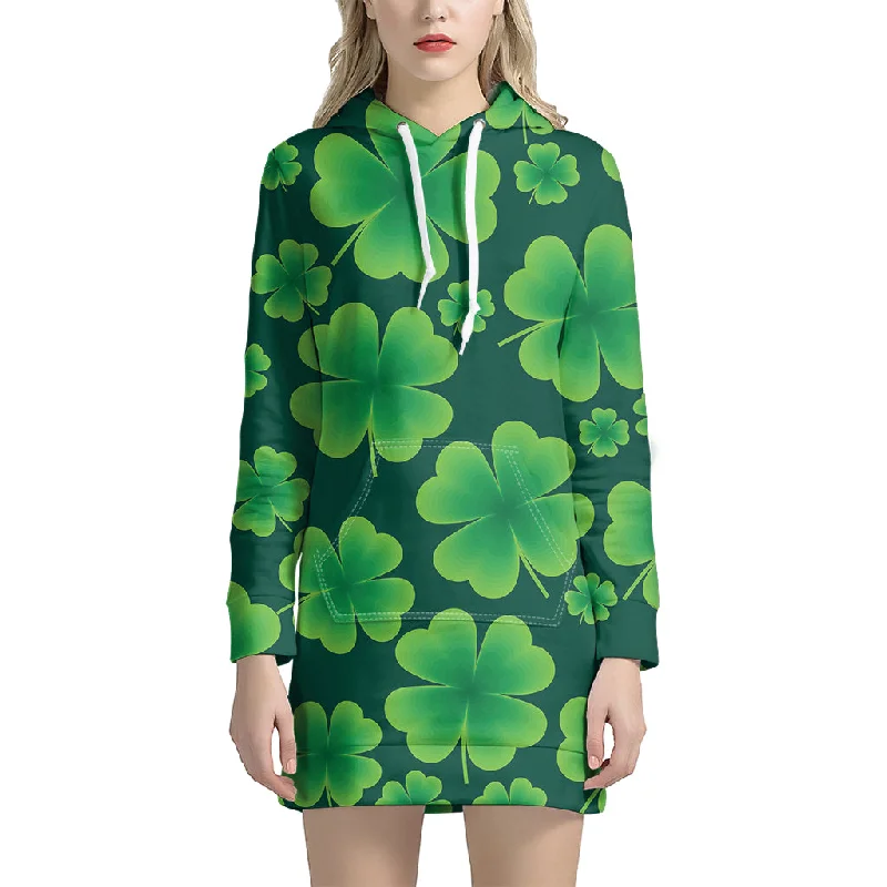 Four-Leaf Clover St. Patrick's Day Print Pullover Hoodie Dress