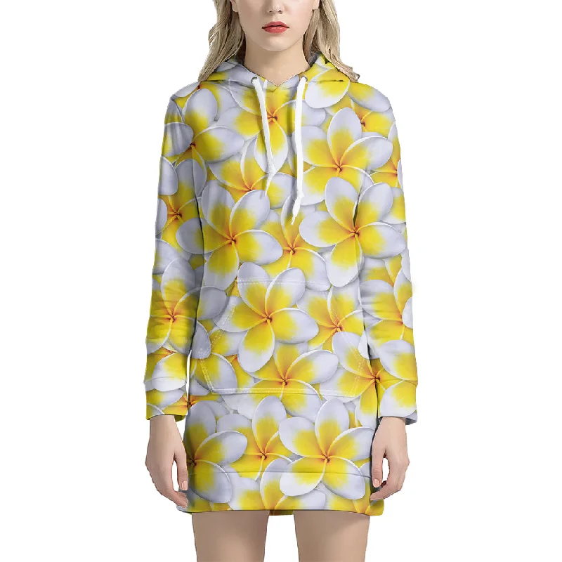 Frangipani Flower Print Pullover Hoodie Dress