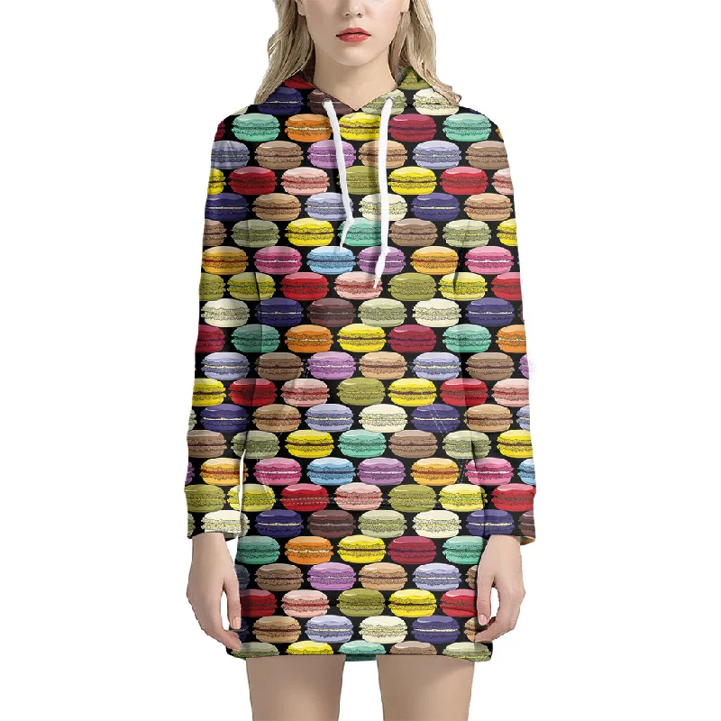 French Macarons Pattern Print Pullover Hoodie Dress