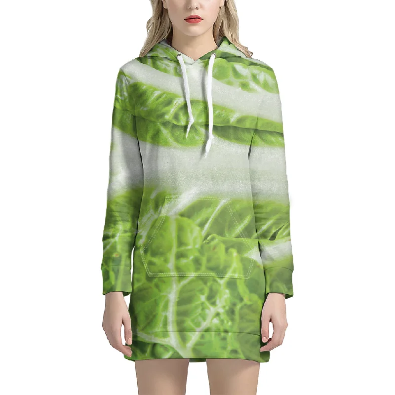 Fresh Cabbage Leaf Print Pullover Hoodie Dress