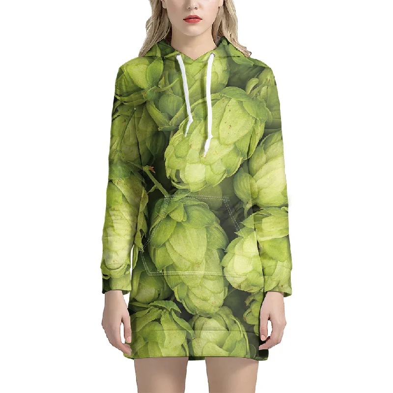 Fresh Hop Cone Print Pullover Hoodie Dress