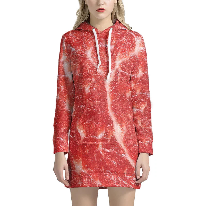 Fresh Meat Print Pullover Hoodie Dress