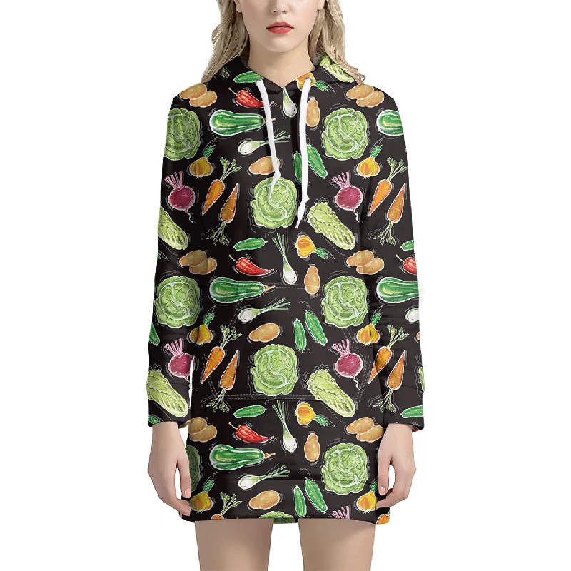 Fresh Vegetable Pattern Print Pullover Hoodie Dress