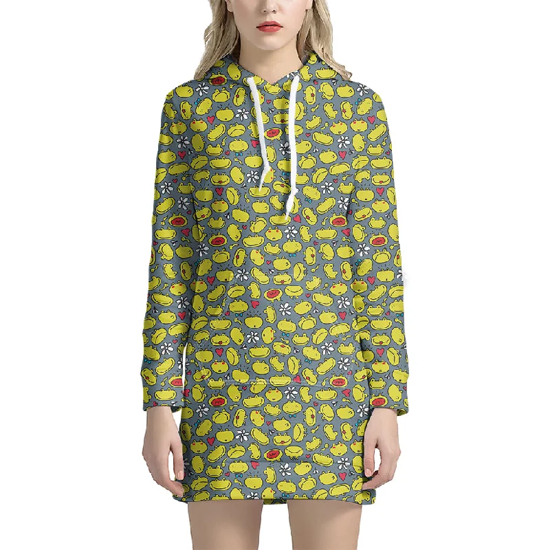 Frog Faces Pattern Print Pullover Hoodie Dress