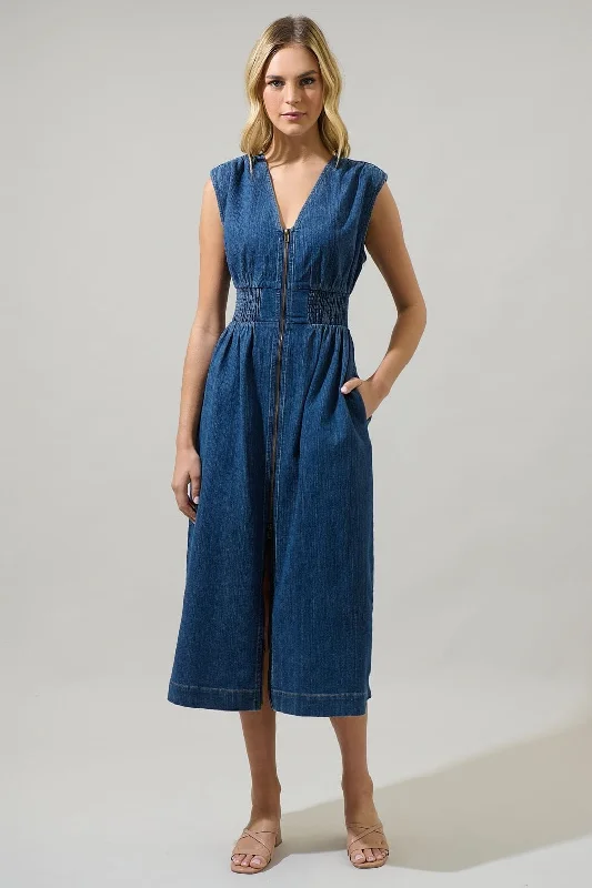 Gabriella Dual Zipper Denim Dress