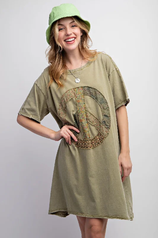 Peace patch washed cotton jersey tunic dress